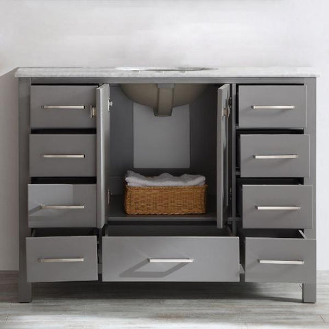 Image of Vinnova Gela 48" Modern Grey Single Sink Vanity w/ Carrara Marble Countertop