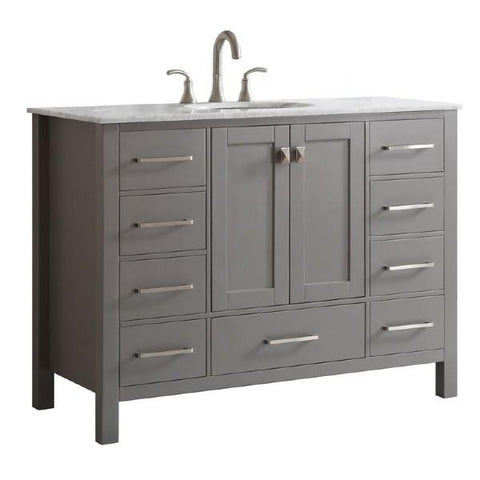Image of Vinnova Gela 48" Modern Grey Single Sink Vanity w/ Carrara Marble Countertop