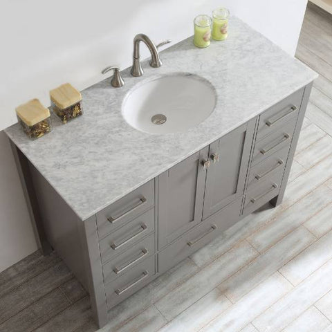 Image of Vinnova Gela 48" Modern Grey Single Sink Vanity w/ Carrara Marble Countertop