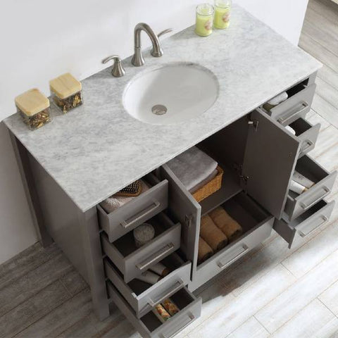 Image of Vinnova Gela 48" Modern Grey Single Sink Vanity w/ Carrara Marble Countertop