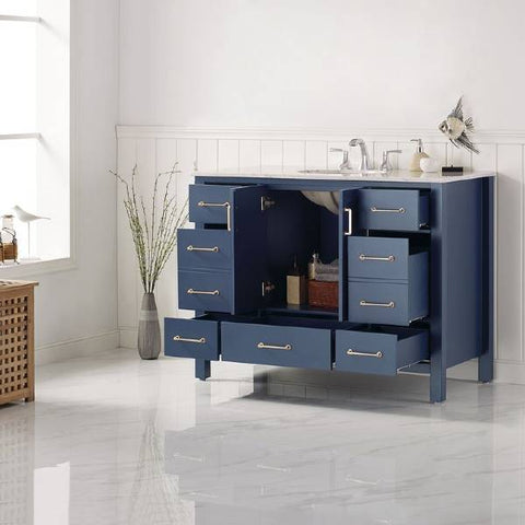 Image of Vinnova Gela 48" Modern Royal Blue Single Sink Vanity w/ Carrara Marble Countertop 723048-RB-CA-NM