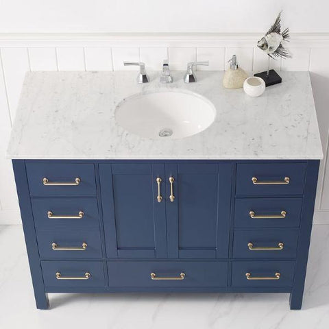 Image of Vinnova Gela 48" Modern Royal Blue Single Sink Vanity w/ Carrara Marble Countertop 723048-RB-CA-NM