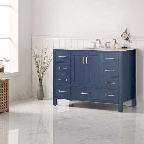 Image of Vinnova Gela 48" Modern Royal Blue Single Sink Vanity w/ Carrara Marble Countertop 723048-RB-CA-NM