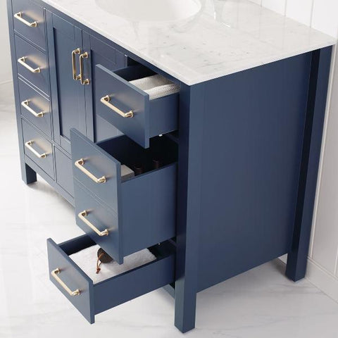 Image of Vinnova Gela 48" Modern Royal Blue Single Sink Vanity w/ Carrara Marble Countertop 723048-RB-CA-NM