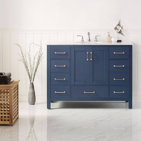 Image of Vinnova Gela 48" Modern Royal Blue Single Sink Vanity w/ Carrara Marble Countertop 723048-RB-CA-NM
