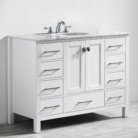 Image of Vinnova Gela 48" Modern White Single Sink Vanity w/ Carrara Marble Countertop
