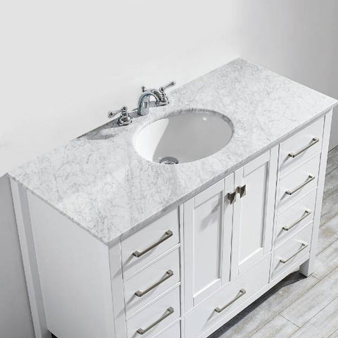 Image of Vinnova Gela 48" Modern White Single Sink Vanity w/ Carrara Marble Countertop