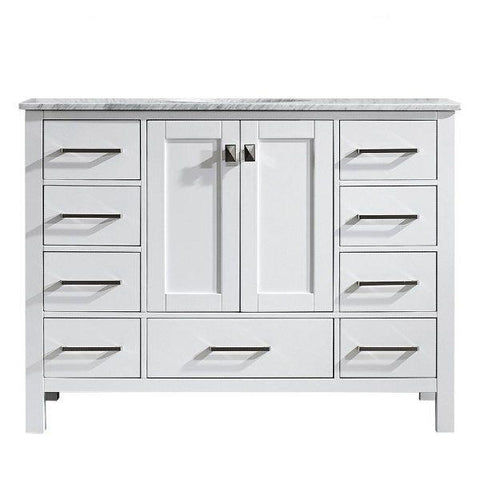 Image of Vinnova Gela 48" Modern White Single Sink Vanity w/ Carrara Marble Countertop 723048-WH-CA-NM