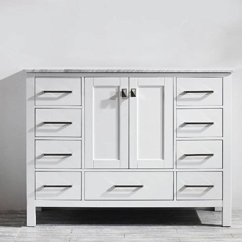 Image of Vinnova Gela 48" Modern White Single Sink Vanity w/ Carrara Marble Countertop 723048-WH-CA-NM