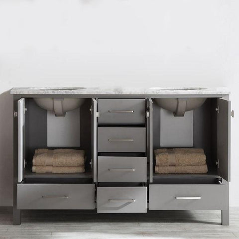 Image of Vinnova Gela 60" Modern Grey Double Sink Vanity w/ Carrara Marble Countertop