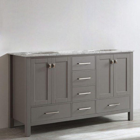 Image of Vinnova Gela 60" Modern Grey Double Sink Vanity w/ Carrara Marble Countertop