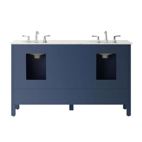 Image of Vinnova Gela 60" Modern Royal Blue Double Sink Vanity w/ Carrara Marble Countertop