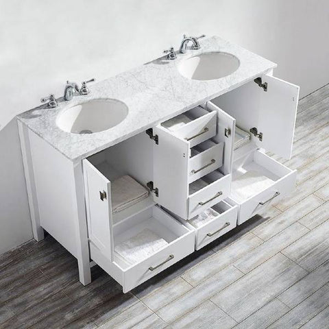 Image of Vinnova Gela 60" Modern White Double Sink Vanity 723060-WH-CA-NM 723060-WH-CA-NM