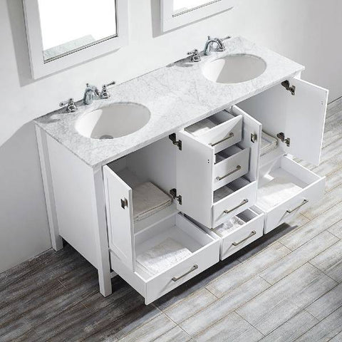 Image of Vinnova Gela 60" Modern White Double Sink Vanity Set 723060-WH-CA