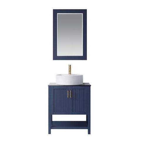 Image of Vinnova Modena 28” Modern Royal Blue Single Vessel Sink Vanity Set w/ Glass Countertop