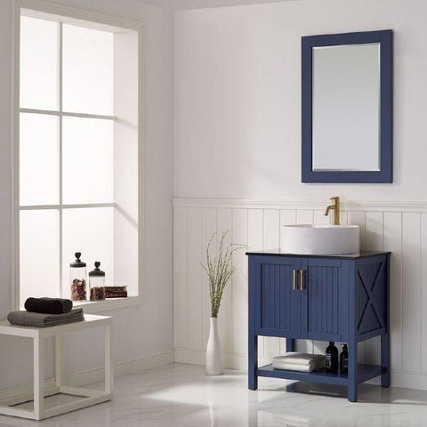 Image of Vinnova Modena 28” Modern Royal Blue Single Vessel Sink Vanity Set w/ Glass Countertop 756028-RB-BG