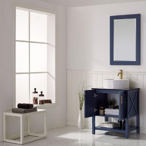 Image of Vinnova Modena 28” Modern Royal Blue Single Vessel Sink Vanity Set w/ Glass Countertop 756028-RB-BG