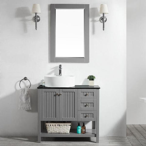 Image of Vinnova Modena 36” Contemporary Grey Single Sink Vanity Set w/ Glass Countertop 756036-GR-BG