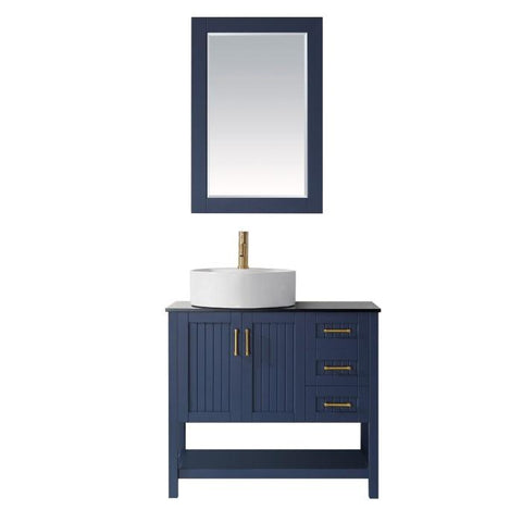 Image of Vinnova Modena 36” Contemporary Royal Blue Single Sink Vanity Set w/ Glass Countertop