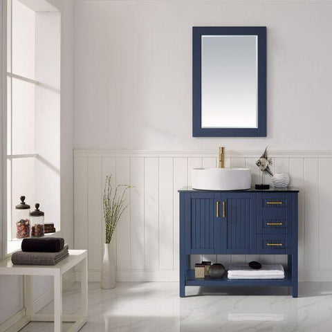 Image of Vinnova Modena 36” Contemporary Royal Blue Single Sink Vanity Set w/ Glass Countertop