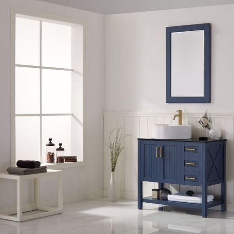 Image of Vinnova Modena 36” Contemporary Royal Blue Single Sink Vanity Set w/ Glass Countertop