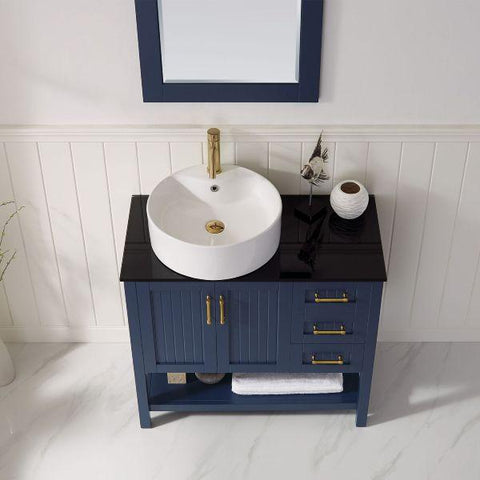 Image of Vinnova Modena 36” Contemporary Royal Blue Single Sink Vanity Set w/ Glass Countertop