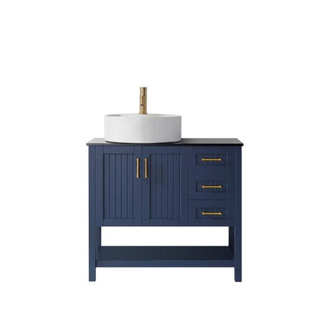 Image of Vinnova Modena 36” Contemporary Royal Blue Single Sink Vanity with Glass Countertop