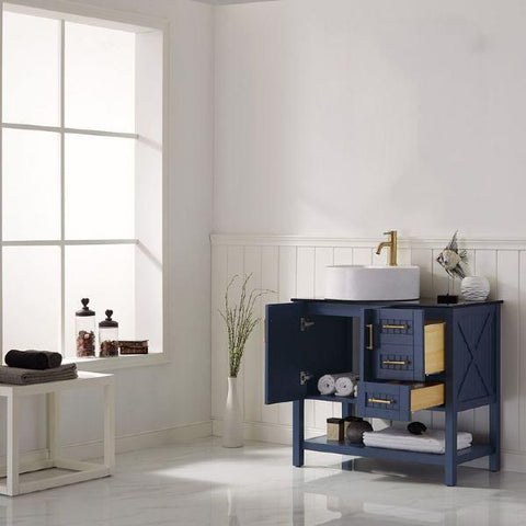 Image of Vinnova Modena 36” Contemporary Royal Blue Single Sink Vanity with Glass Countertop