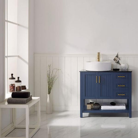 Image of Vinnova Modena 36” Contemporary Royal Blue Single Sink Vanity with Glass Countertop