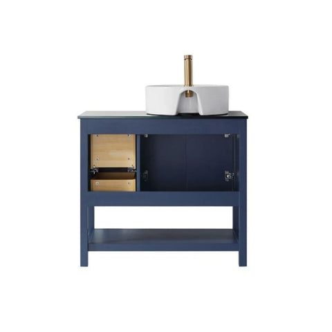 Image of Vinnova Modena 36” Contemporary Royal Blue Single Sink Vanity with Glass Countertop 756036-RB-BG-NM