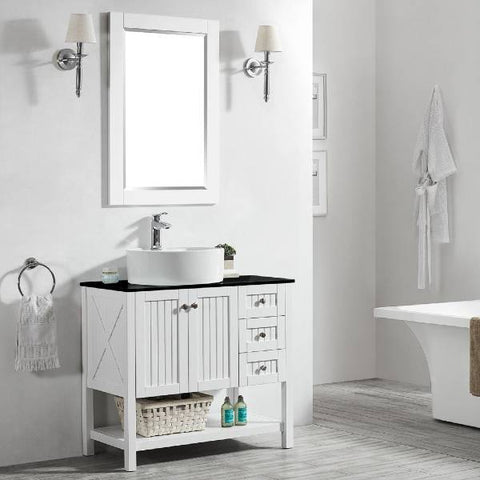 Image of Vinnova Modena 36” Contemporary White Single Sink Vanity Set w/ Glass Countertop