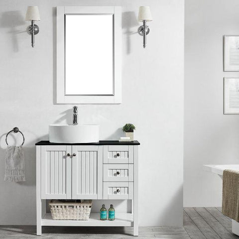 Image of Vinnova Modena 36” Contemporary White Single Sink Vanity Set w/ Glass Countertop 756036-WH-BG