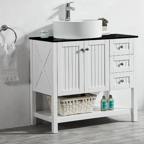 Image of Vinnova Modena 36” Contemporary White Single Sink Vanity with Glass Countertop