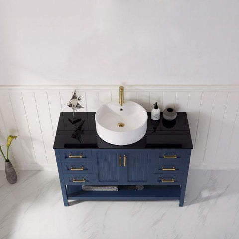 Image of Vinnova Modena 48” Contemporary Royal Blue Single Sink Vanity w/ Glass Countertop 756048-RB-BG-NM