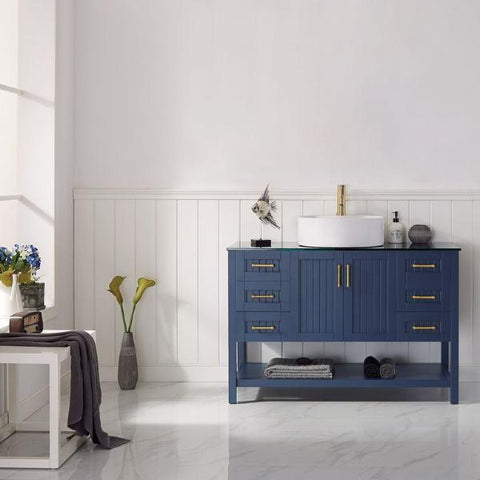 Image of Vinnova Modena 48” Contemporary Royal Blue Single Sink Vanity w/ Glass Countertop 756048-RB-BG-NM