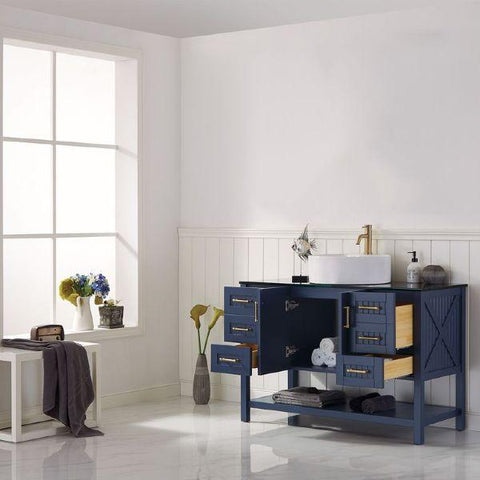 Image of Vinnova Modena 48” Contemporary Royal Blue Single Sink Vanity w/ Glass Countertop 756048-RB-BG-NM