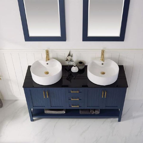 Image of Vinnova Modena 60" Modern Royal Blue Double Sink Vanity Set 756060-RB-BG 756060-RB-BG