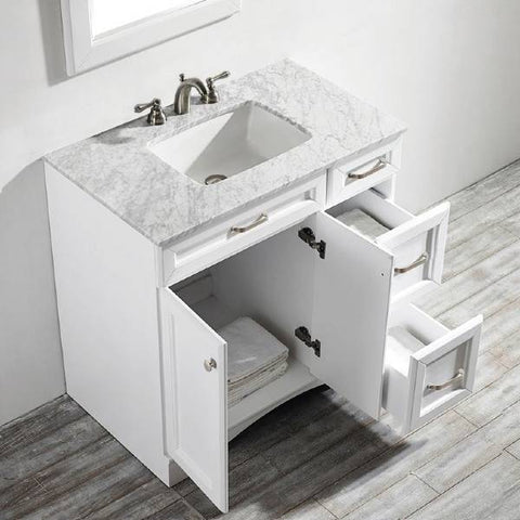 Image of Vinnova Naples 36" Transitional White Single Sink Vanity Set w/ Carrara Marble Countertop