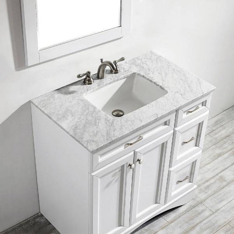 Image of Vinnova Naples 36" Transitional White Single Sink Vanity Set w/ Carrara Marble Countertop