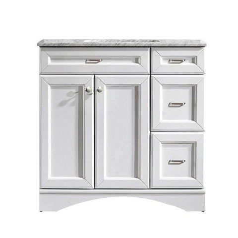 Image of Vinnova Naples 36" Transitional White Vanity w/ Carrara White Marble Countertop
