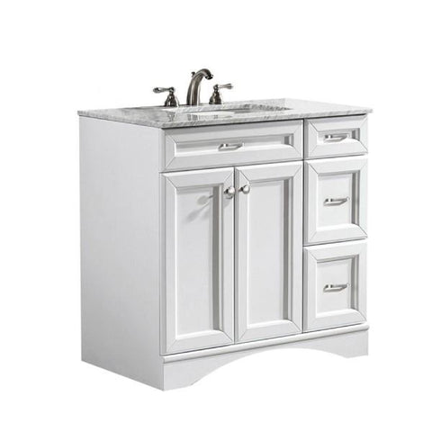 Image of Vinnova Naples 36" Transitional White Vanity w/ Carrara White Marble Countertop
