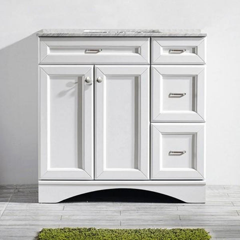 Image of Vinnova Naples 36" Transitional White Vanity w/ Carrara White Marble Countertop