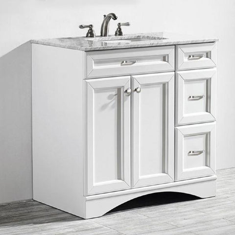 Image of Vinnova Naples 36" Transitional White Vanity w/ Carrara White Marble Countertop 710036-WH-CA-NM