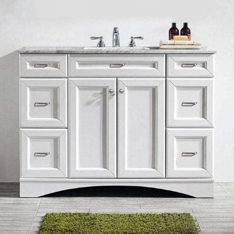 Image of Vinnova Naples 48" Transitional White Vanity w/ Carrara White Marble Countertop