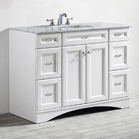 Image of Vinnova Naples 48" Transitional White Vanity w/ Carrara White Marble Countertop 710048-WH-CA-NM