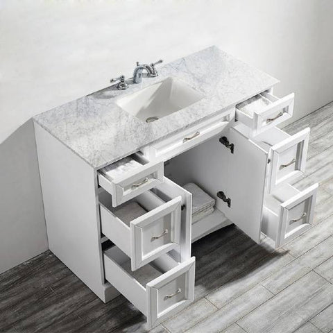 Image of Vinnova Naples 48" Transitional White Vanity w/ Carrara White Marble Countertop 710048-WH-CA-NM