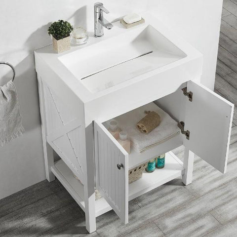 Image of Vinnova Pavia 28” Modern White Single Vanity w/ Acrylic under-mount Sink 755028-WH-WH-NM
