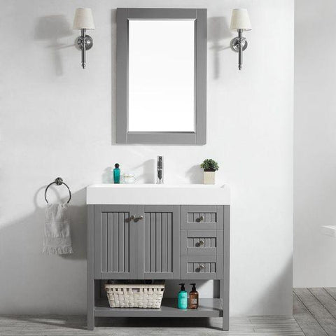 Image of Vinnova Pavia 36” Contemporary Grey Single Vanity Set w/ Acrylic under-mount Sink 755036-GR-WH