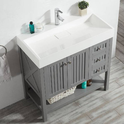 Image of Vinnova Pavia 36” Contemporary Grey Single Vanity with Acrylic under-mount Sink