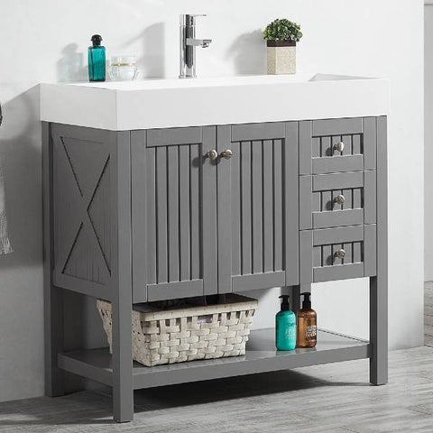Image of Vinnova Pavia 36” Contemporary Grey Single Vanity with Acrylic under-mount Sink